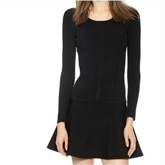 Rag & Bone Isla Black Knit Long Sleeve Fit & Flare Scoop Neck Mini Dress Medium - Picture 2 of 16